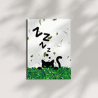 Cute Sleeping Cat Greeting Card – Black Cat with Green Eyes in Leafy Hedge with Zzz’s – 4.25x5.5 inch – Blank Inside – Fun Card for Cat Lovers & Naps