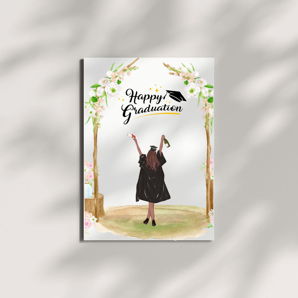 Graduation Card for Her Illustrated Congrats Card for Best Friend, Sister, Girlfriend, Cousin, Bestie – Blank Inside – Handmade in USA