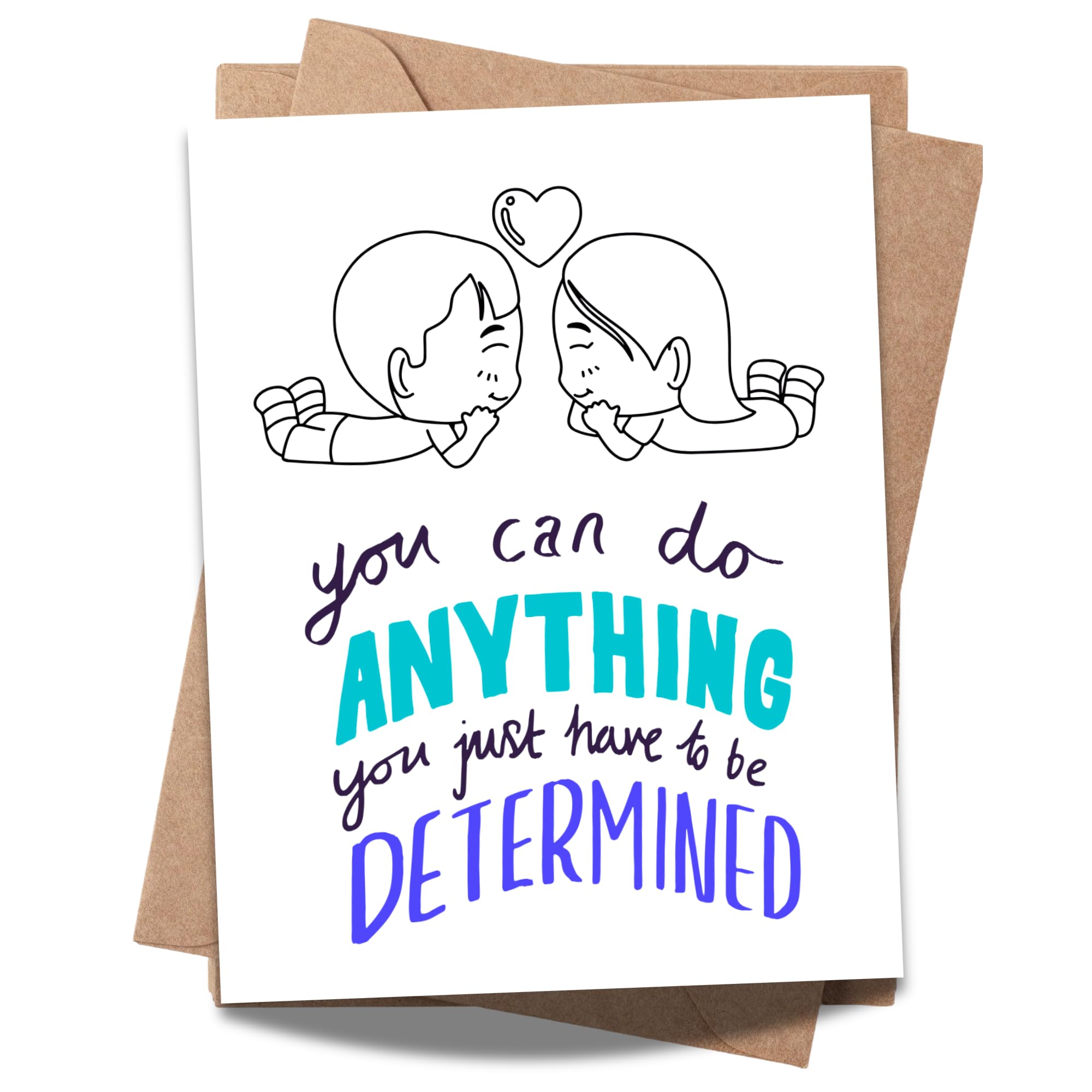 You Can Do Anything Encouragement Card – Cute Chibi Couple Illustration – 4.25x5.5 inch – Blank Inside – Motivational Greeting Card for Support & Love