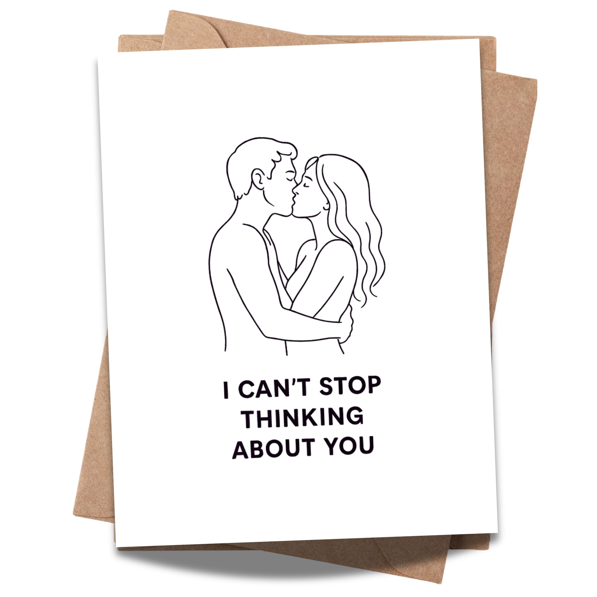 I Can’t Stop Thinking About You Greeting Card – Romantic Minimalist Line Art Love Card with Envelope – Anniversary, Valentine’s Day, Just Because – Blank Inside