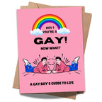 Funny Gay Greeting Card for LGBTQ+ Friend or Partner – “Hey! You’re a… Now What? A Gay Boy’s Guide to Life” – Humor Card for Coming Out, Pride, Birthday – Made in USA