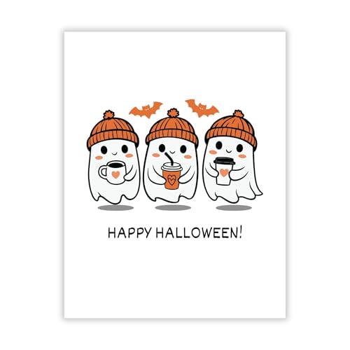 Funny Halloween Greeting Card Cute Spooky Ghost & Pumpkin Design for Kids, Friends, Coworkers, Men, Women – Handmade in USA