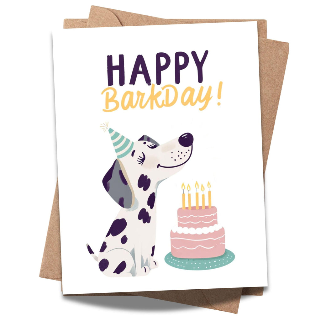 Happy Barkday Greeting Card Dog Birthday Card with Cake Illustration – Fun Pet-Themed Card for Dog Lovers, Friends, Men, Women, Kids – Made in USA