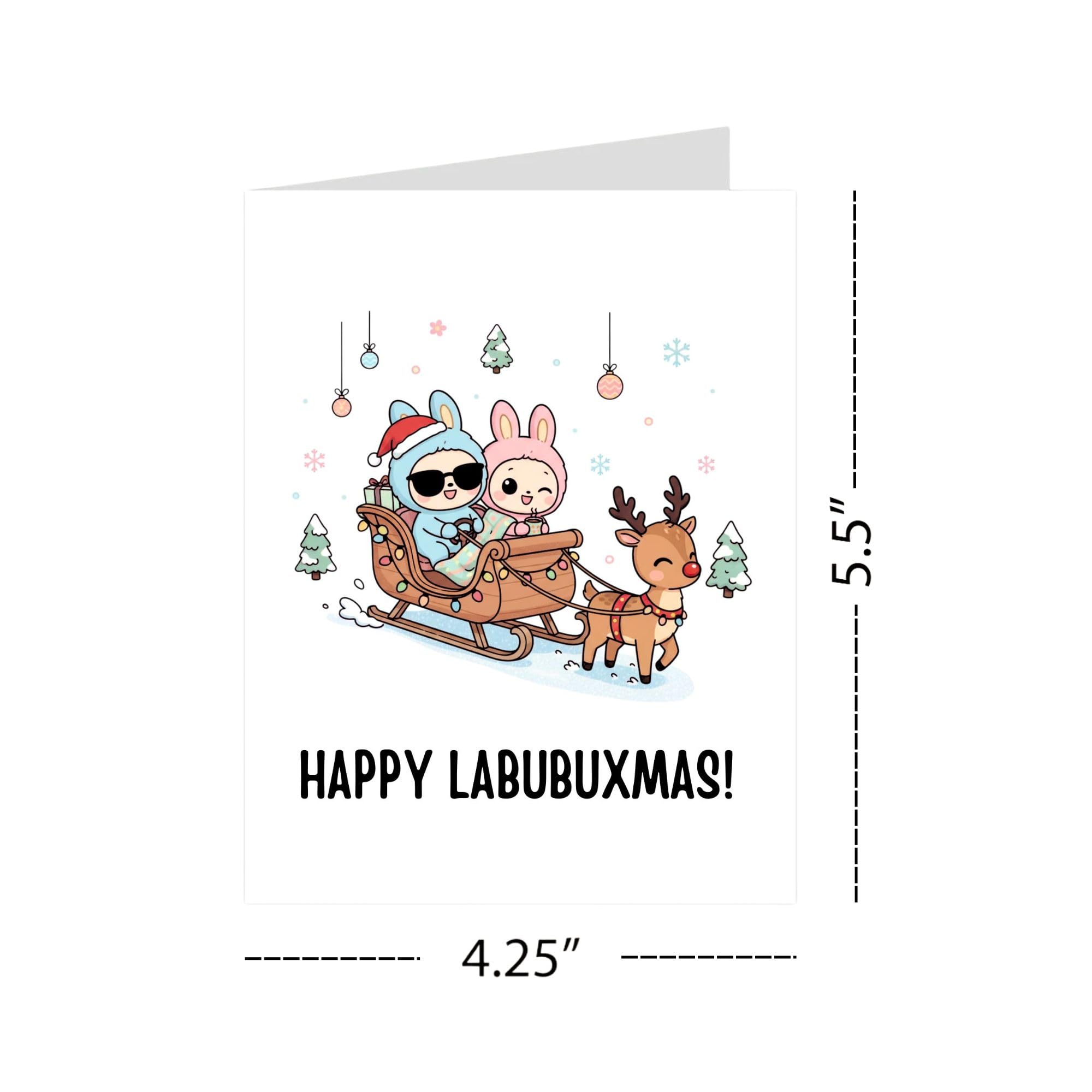 Cute Merry Christmas Card Compatible with Labubu Christmas Theme, Handmade Collectible-Inspired Greeting Card for Men, Women, Kids, Friends, Holiday Gift