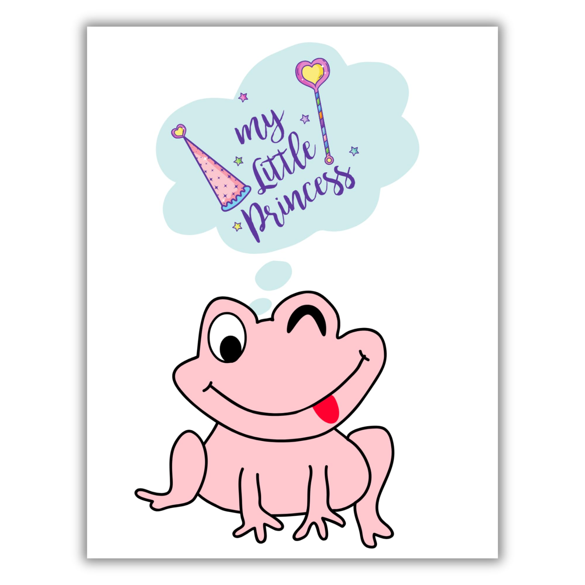 My Little Princess Frog Card – Cute Pink Frog Winking with Magic Thought Bubble – Funny Girl Birthday or Baby Card – 4.25x5.5" Whimsical Greeting