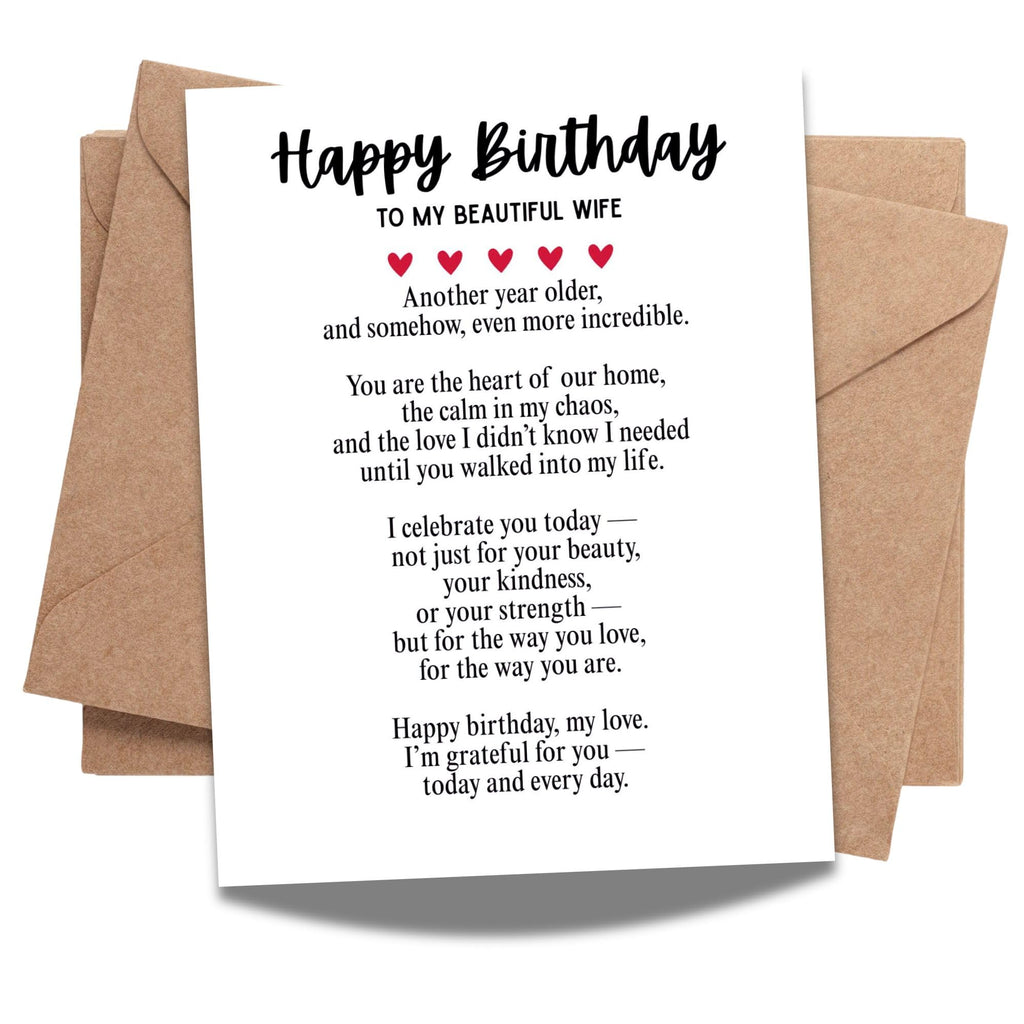 Happy Birthday Card Message to Beautiful Wife from Husband Romantic Greeting Card for Wife Handmade in USA Birthday Card for Her