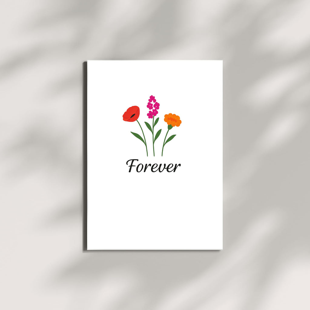 Forever Greeting Card – Minimalist Floral Illustration with Elegant Script – Blank Inside – 4.25x5.5 inch Card for Love, Friendship, or Sympathy