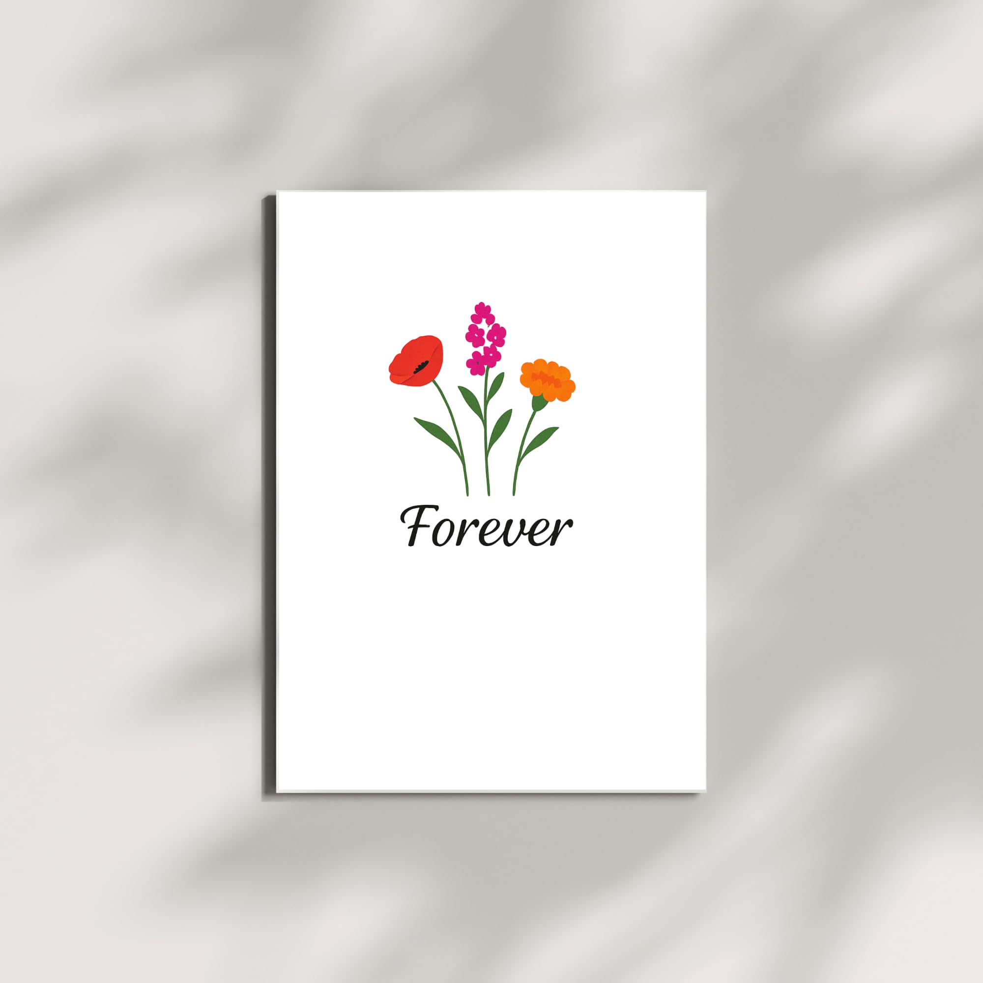 Forever Greeting Card – Minimalist Floral Illustration with Elegant Script – Blank Inside – 4.25x5.5 inch Card for Love, Friendship, or Sympathy