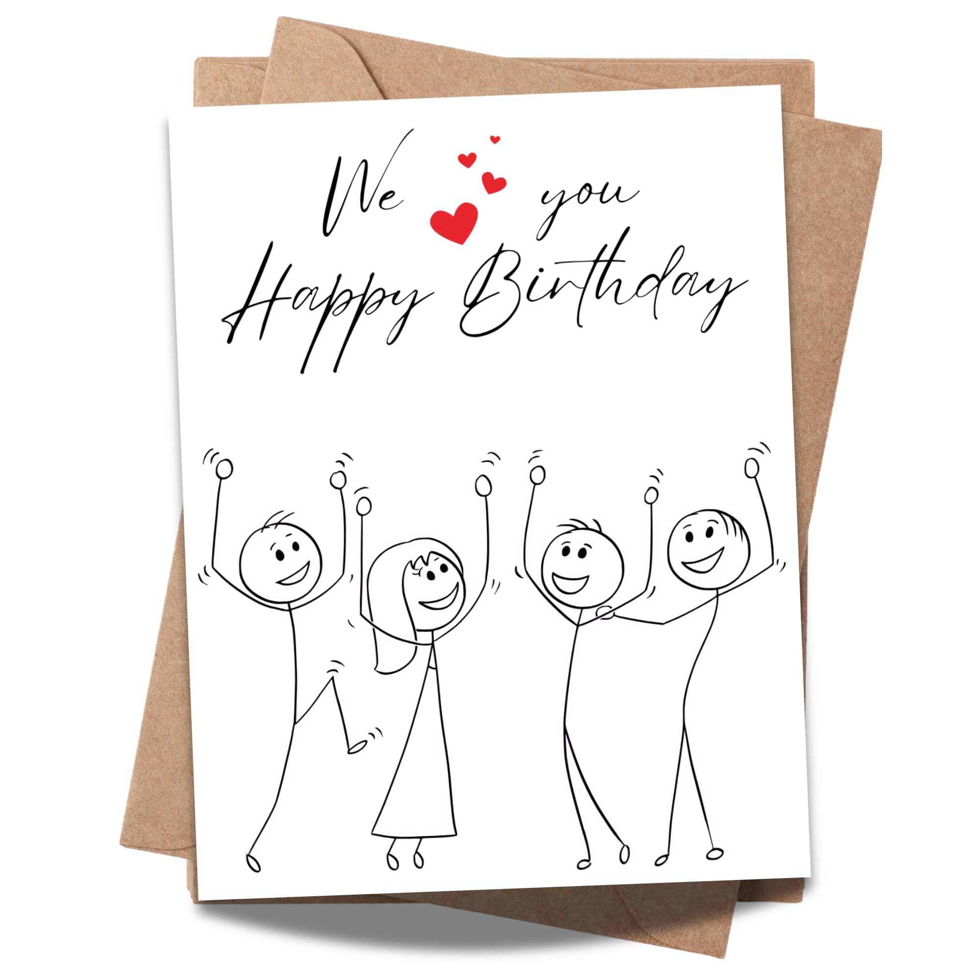 Happy Birthday Greeting Card – Fun Dancing Characters Design with Hearts – 4.25x5.5 inch – Blank Inside – Cute and Cheerful Birthday Card for Loved Ones