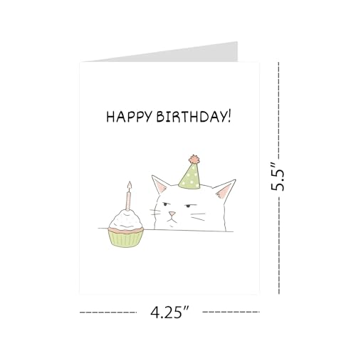 Funny Happy Birthday Cat Card Cute Illustration Greeting for Men, Women, Kids, Friends, Coworkers Handmade in USA