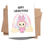 Cute Birthday Card Compatible with Labubu Birthday Theme, Handmade Greeting Card for Kids, Friends, Collectors, Anime-Inspired Gift