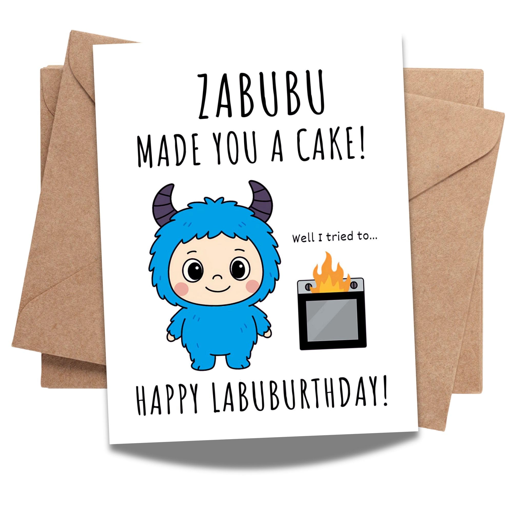 Cute Funny Birthday Card Compatible with Labubu Birthday Theme Handmade Collectible-Inspired Greeting Card for Men Women Kids Friends Anime Gift