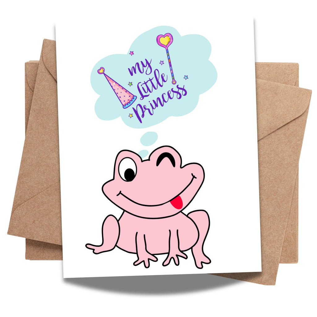 My Little Princess Frog Card – Cute Pink Frog Winking with Magic Thought Bubble – Funny Girl Birthday or Baby Card – 4.25x5.5" Whimsical Greeting