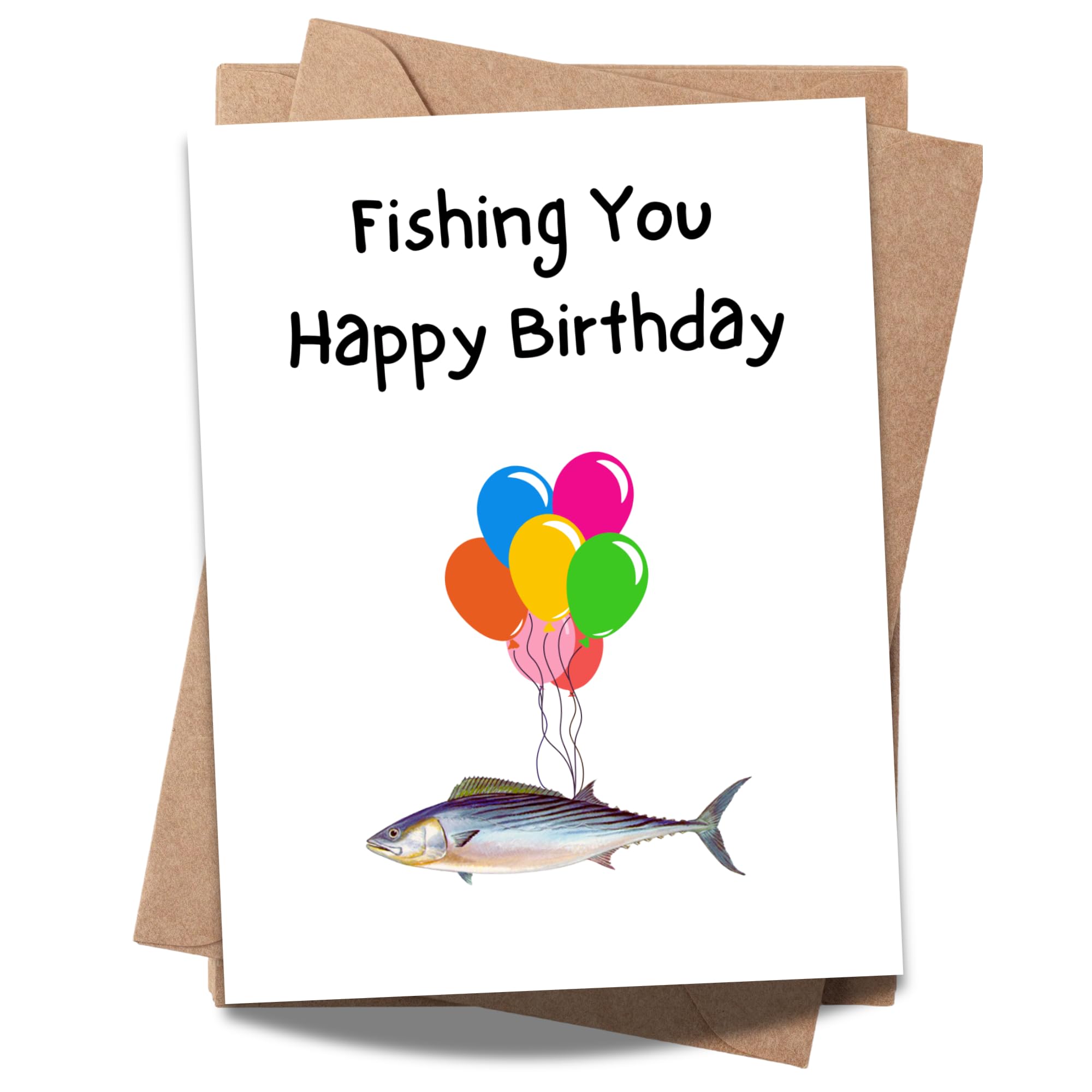 Fishing You a Happy Birthday – Funny Birthday Card for Men, Dad, Grandpa, Husband, Best Friend, Him – Unique Fisherman Gift, Humor Greeting Card