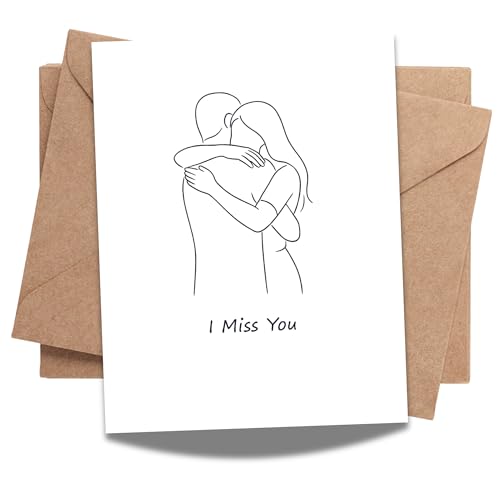 I Miss You Greeting Card – Minimalist Line Art Love Card with Envelope – Romantic Gift for Long-Distance, Anniversary, or Just Because – Blank Inside
