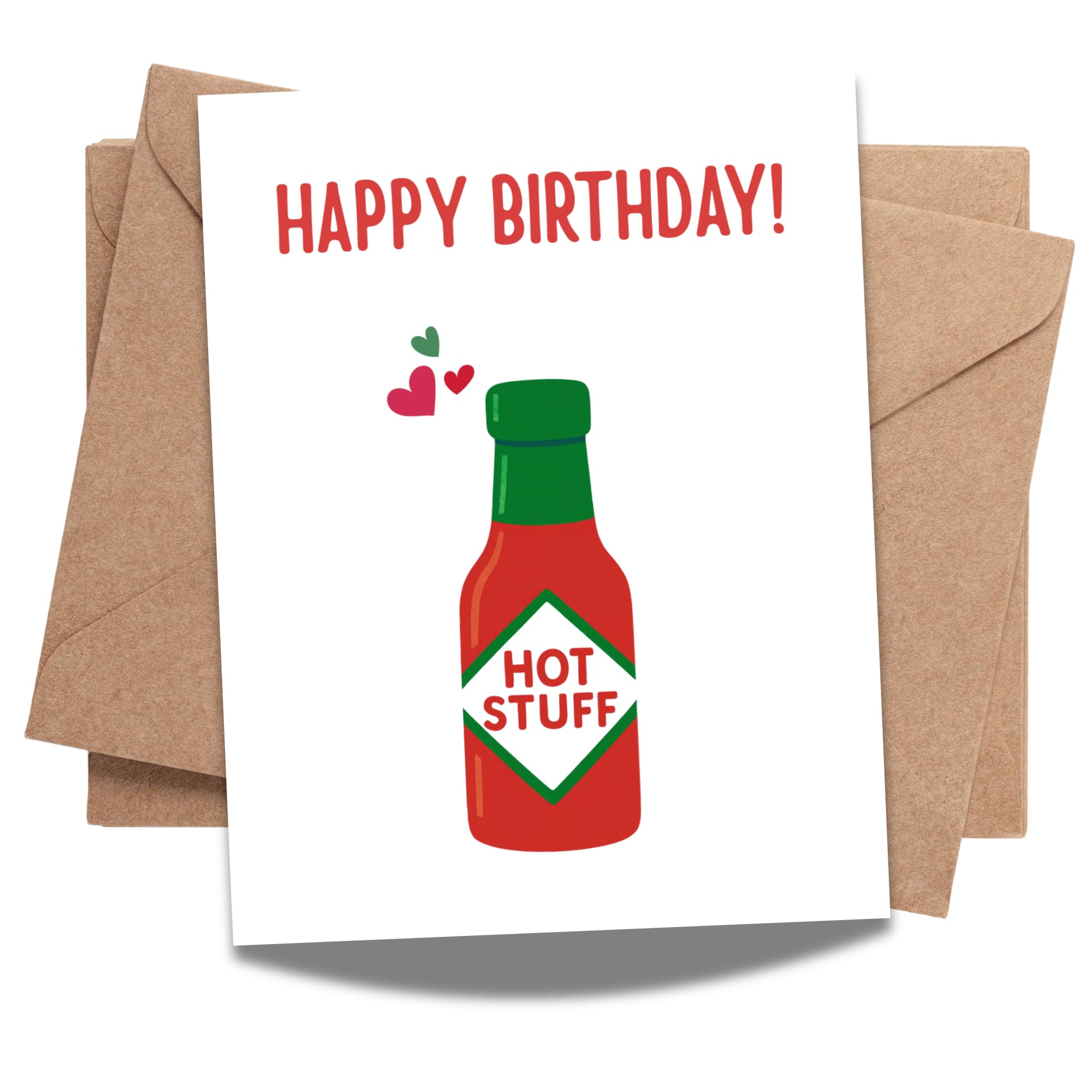 Happy Birthday Hot Stuff Card for Wife, Girlfriend, Her Funny Romantic Greeting Card Handmade in USA with Envelope