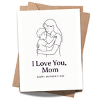 I Love You Mom Mother’s Day Card – Minimalist Line Art of Mom and Child Hug – Blank Inside – 4.25x5.5” Greeting Card – Sweet and Sentimental Gift