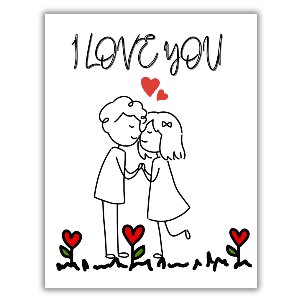 I Love You Cute Couple Greeting Card – Hand-Drawn Romantic Illustration – 4.25x5.5 inch – Blank Inside – Sweet Gift for Anniversary or Valentine’s Day