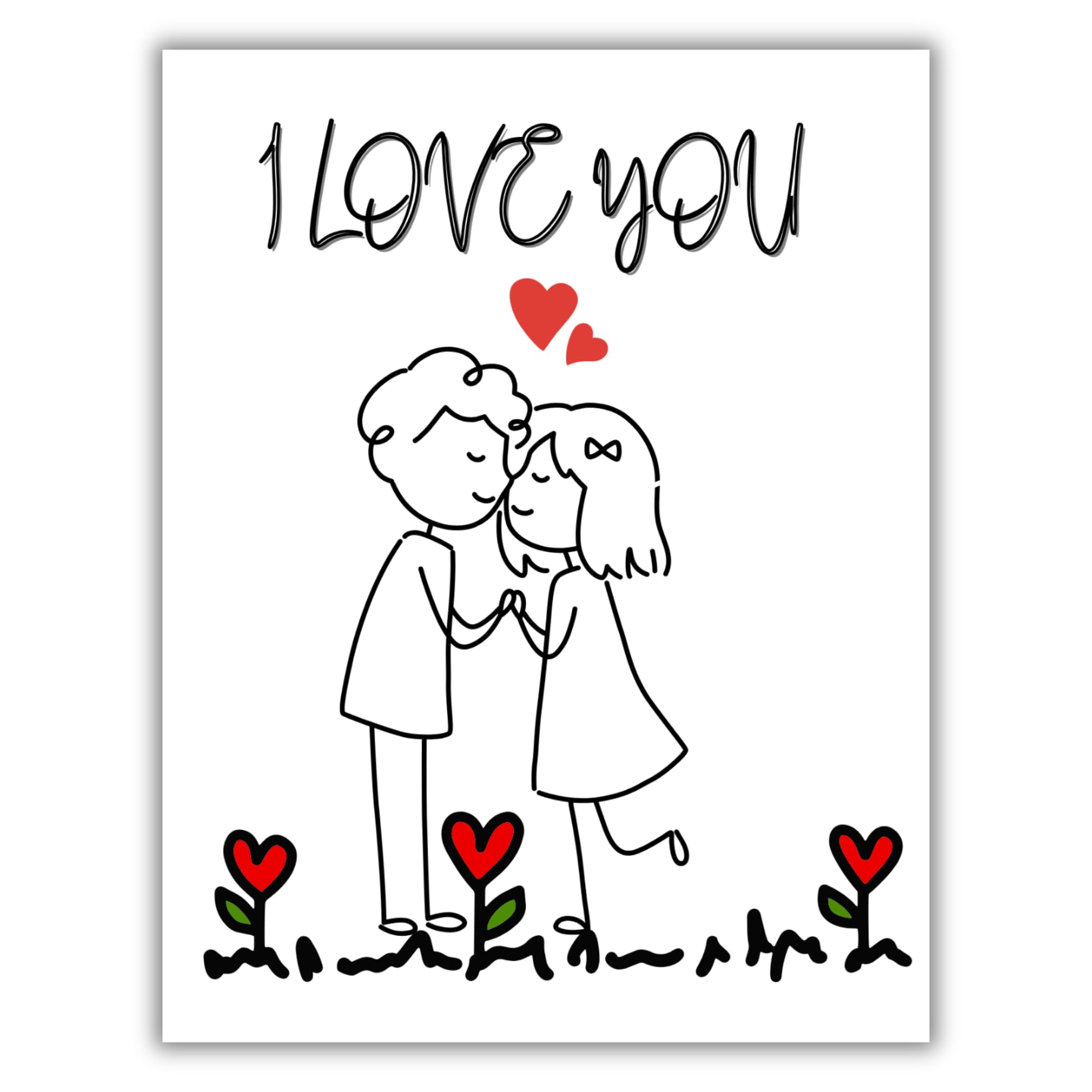 I Love You Cute Couple Greeting Card – Hand-Drawn Romantic Illustration – 4.25x5.5 inch – Blank Inside – Sweet Gift for Anniversary or Valentine’s Day