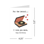 Romantic Anniversary Card For the Record I Love You More Cute Music Vinyl Love Greeting for Wife Husband Girlfriend Boyfriend Handmade in USA