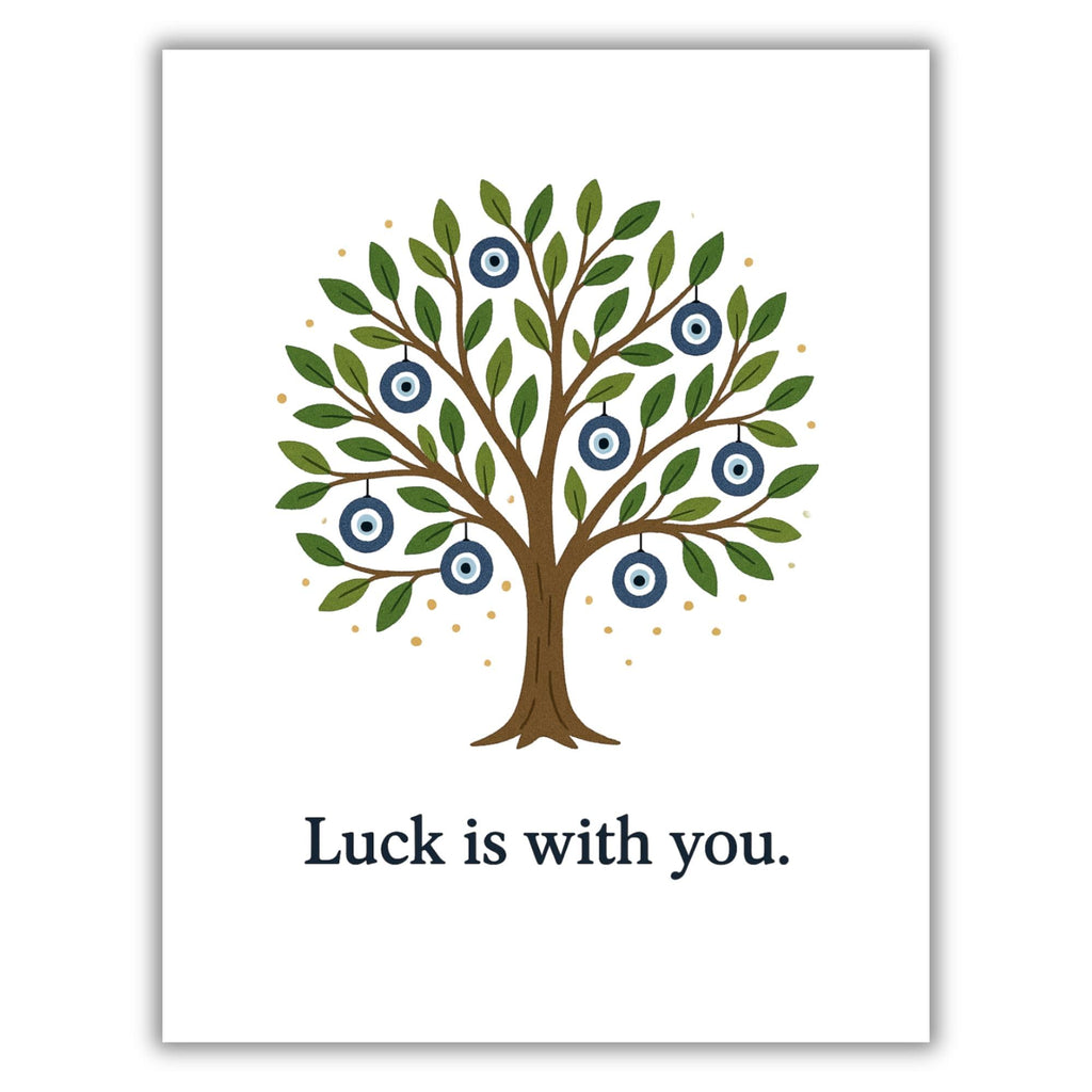 Luck is With You Greeting Card – Evil Eye Tree Design – Handmade Turkish-Inspired Card for Good Luck, Protection, Friendship, or Encouragement – 4.25x5.5
