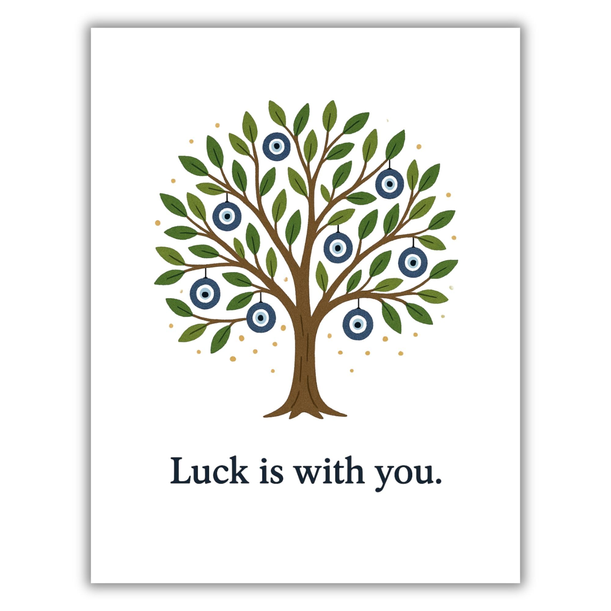 Luck is With You Greeting Card – Evil Eye Tree Design – Handmade Turkish-Inspired Card for Good Luck, Protection, Friendship, or Encouragement – 4.25x5.5
