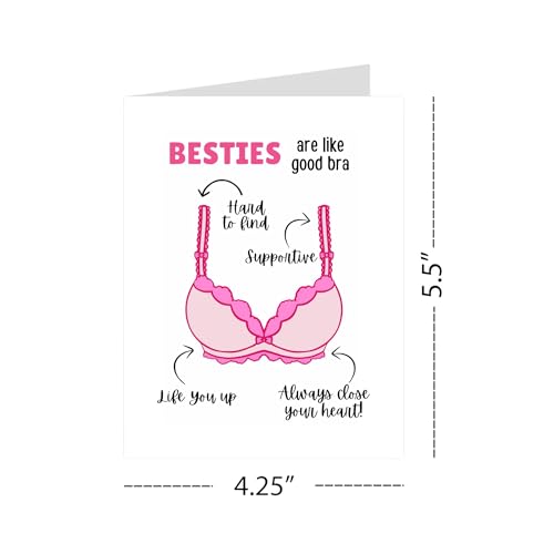 Funny Best Friend Card for Her “Besties are Like Good Bras” – Cute & Supportive Gift for BFF, Soul Sister, Gal Pal – Friendship Day Card Made in USA