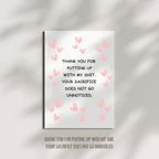 Funny Thank You Card – “Thank You for Putting Up with My Sh*t” | Pink Heart Design, Perfect for Friends, Family, or Colleagues | Humorous Appreciation Card