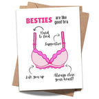 Funny Best Friend Card for Her “Besties are Like Good Bras” – Cute & Supportive Gift for BFF, Soul Sister, Gal Pal – Friendship Day Card Made in USA