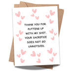 Funny Thank You Card – “Thank You for Putting Up with My Sh*t” | Pink Heart Design, Perfect for Friends, Family, or Colleagues | Humorous Appreciation Card