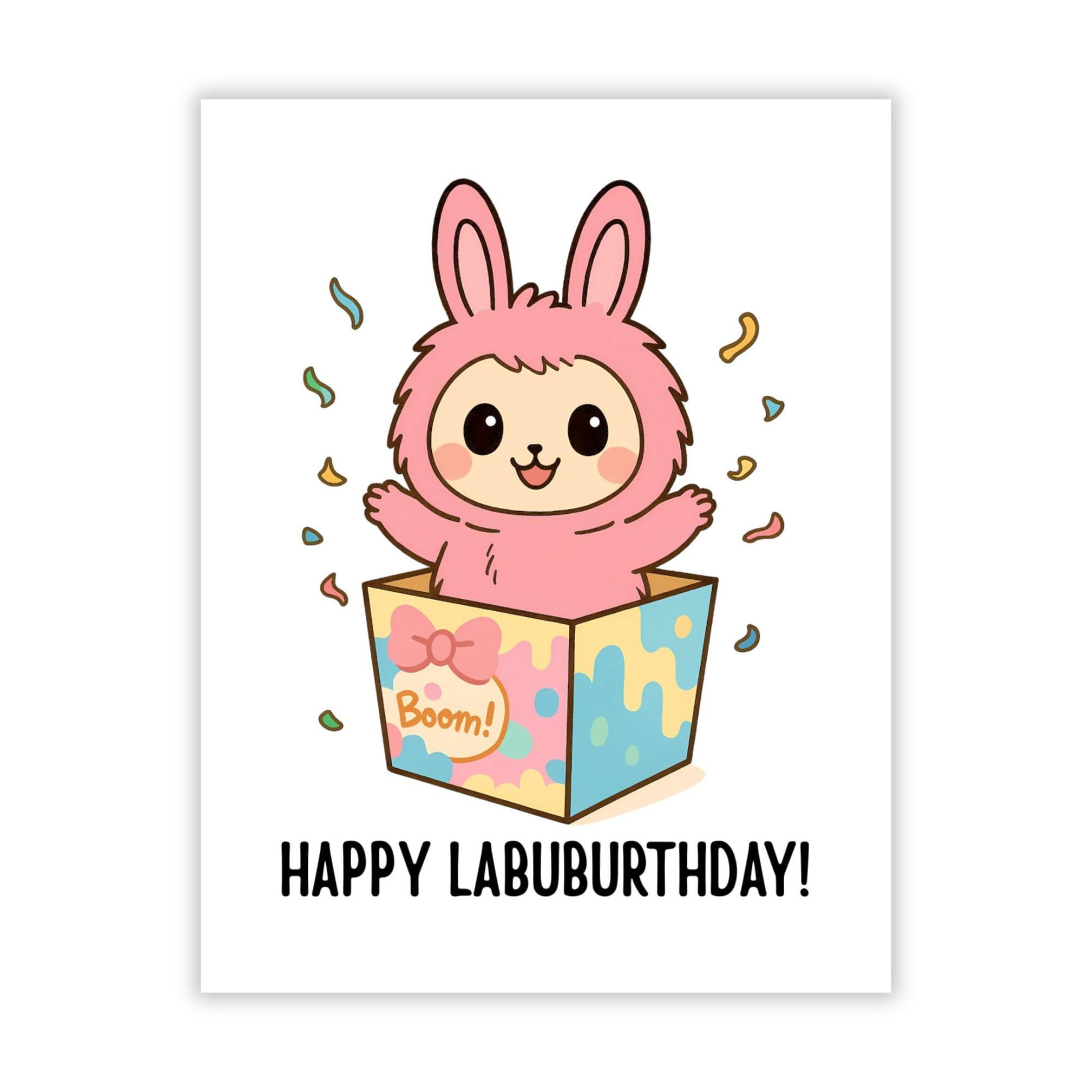 Cute Birthday Card Compatible with Labubu Birthday Theme Handmade Greeting Card Collectible-Inspired Anime Character for Men Women Kids Friends Gift