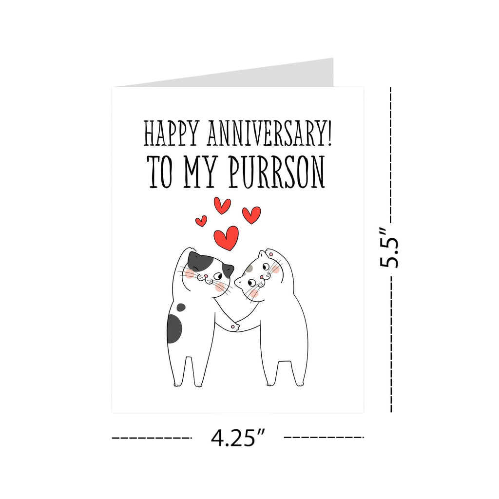 Happy Anniversary to My Purrson Cute Greeting Card for Cat Lovers, Husband, Wife, Boyfriend, Girlfriend Funny Cat Anniversary Card – Made in USA