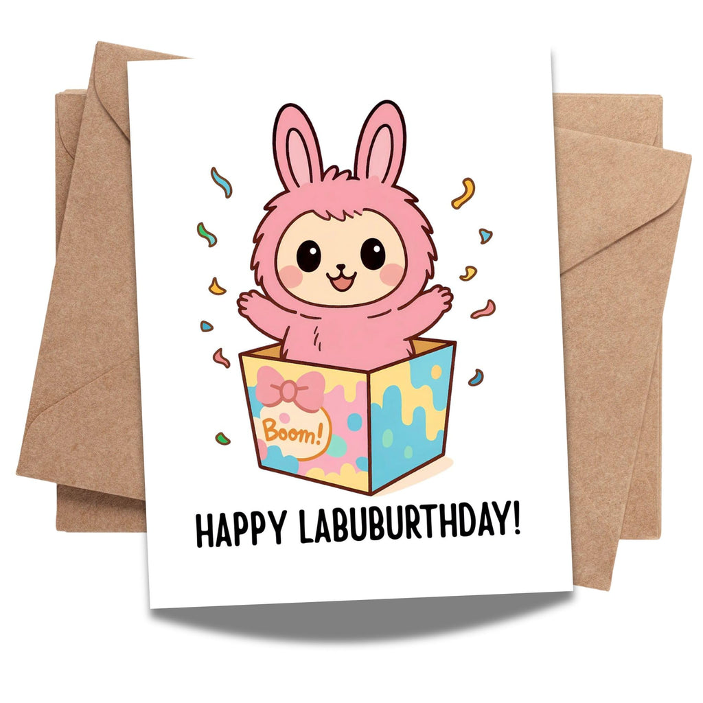 Cute Birthday Card Compatible with Labubu Birthday Theme Handmade Greeting Card Collectible-Inspired Anime Character for Men Women Kids Friends Gift