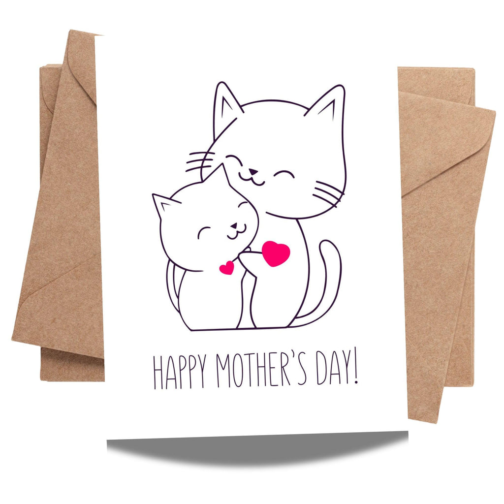 Cute Mother’s Day Card Cat & Kitten Illustration Adorable Heartwarming Design Premium Quality Blank Inside Made in USA