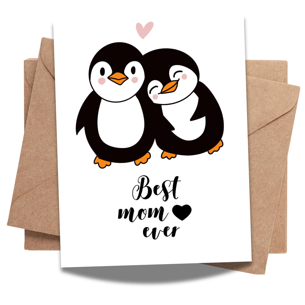 Best Mom Ever Mother’s Day Card – Cute Penguin and Baby Illustration – 4.25x5.5 inch – Blank Inside – Adorable Animal Card for Mom or Grandma