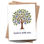 Luck is With You Greeting Card – Evil Eye Tree Design – Handmade Turkish-Inspired Card for Good Luck, Protection, Friendship, or Encouragement – 4.25x5.5