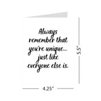 Funny Sarcastic Greeting Card – "You're Unique Just Like Everyone Else" Quote – Witty Blank Card for Friends, Coworkers, or Birthday Laughs