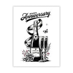 Happy Anniversary Greeting Card for Husband, Wife, Boyfriend, Girlfriend – Wine Bottle and Wine Glass Illustration – Romantic Card – Made in USA