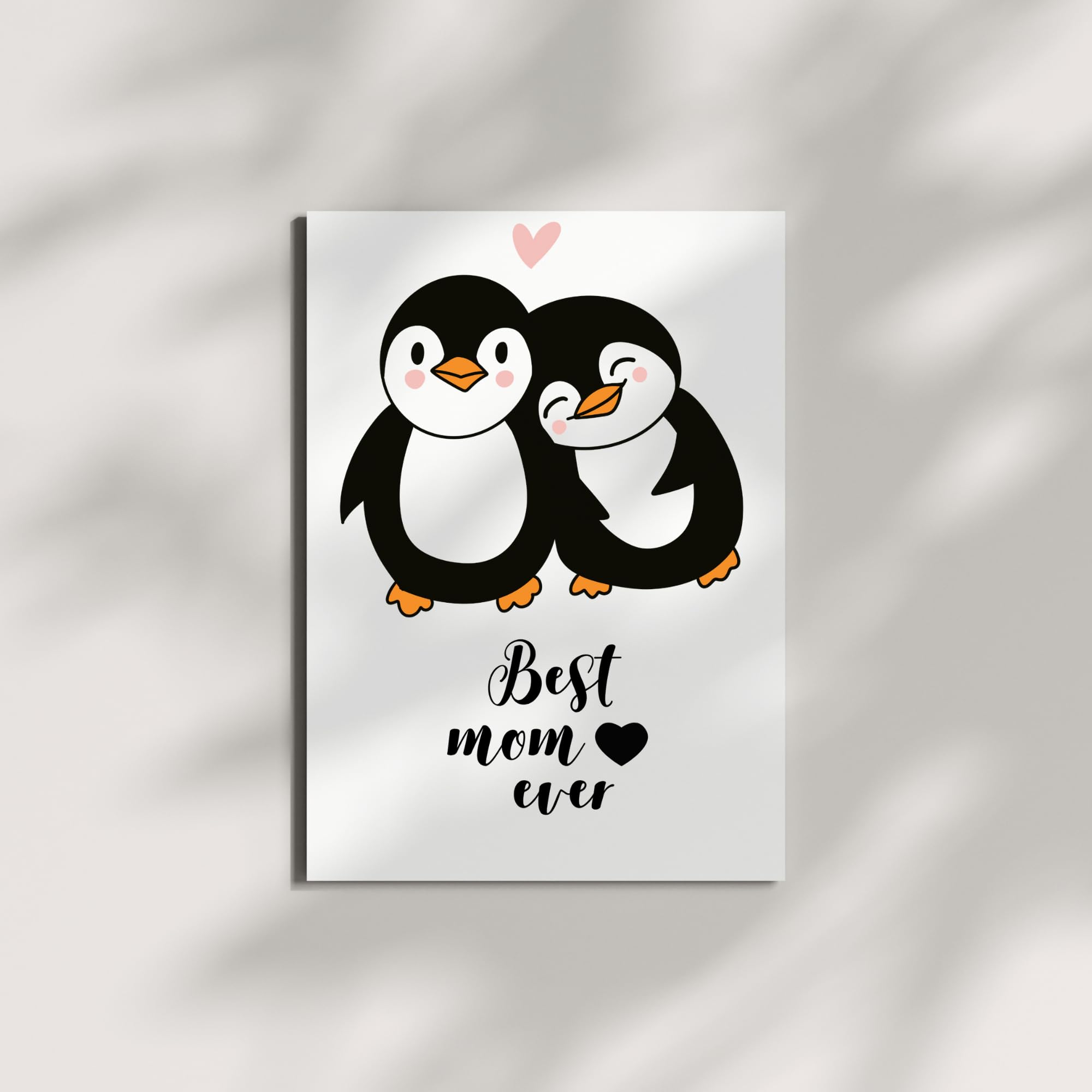 Best Mom Ever Mother’s Day Card – Cute Penguin and Baby Illustration – 4.25x5.5 inch – Blank Inside – Adorable Animal Card for Mom or Grandma
