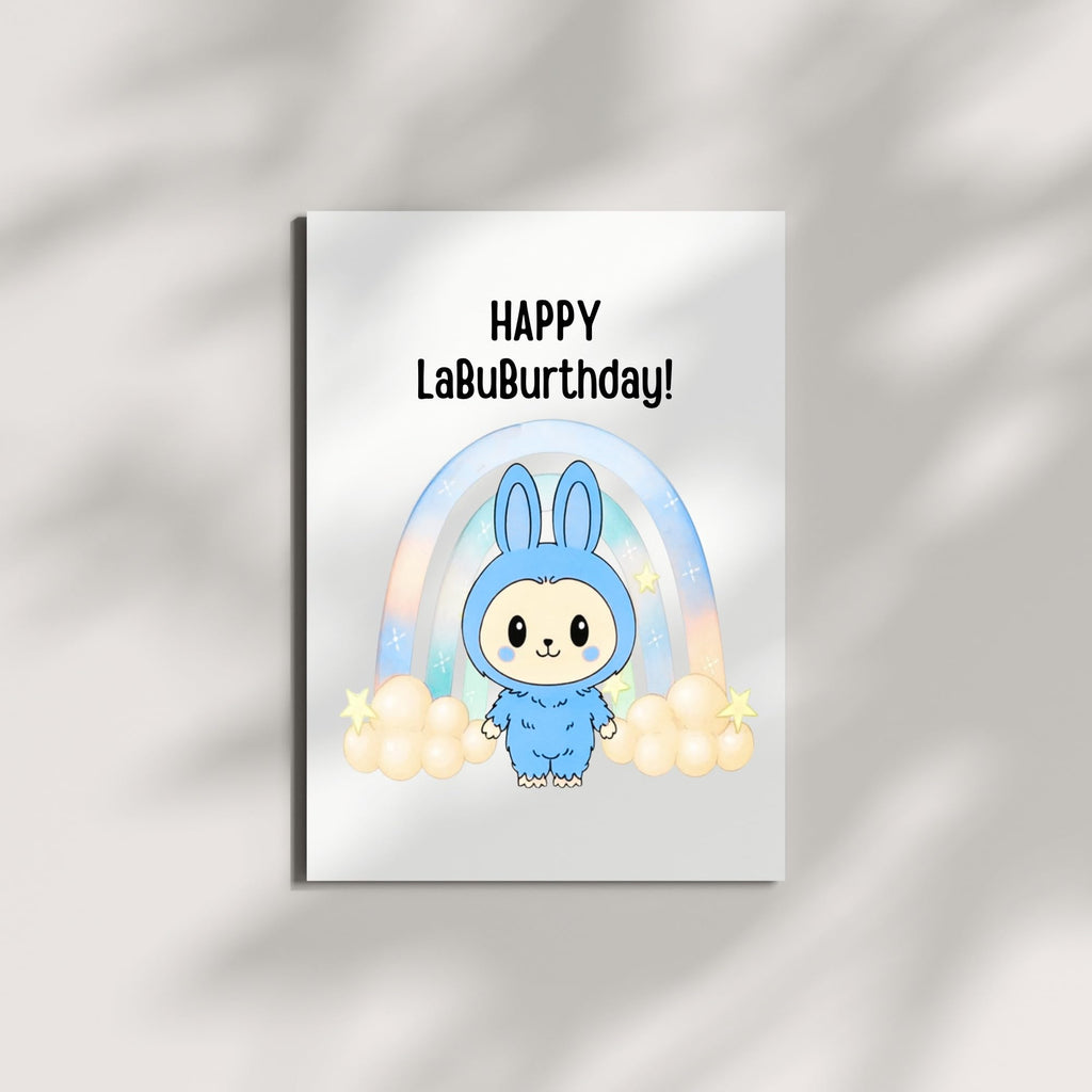 Cute Birthday Card Compatible with Labubu Birthday Theme, Handmade Greeting Card for Kids, Friends, Collectors, Anime-Inspired Gift