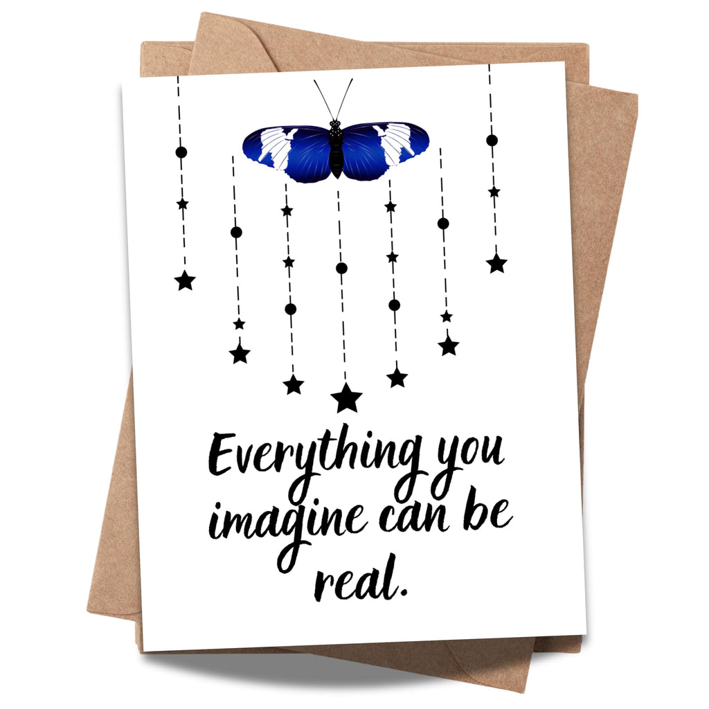 Inspirational Butterfly Card – “Everything You Imagine Can Be Real” – Motivational Quote Print, Encouragement Gift, Vision Board Art for Dreamers