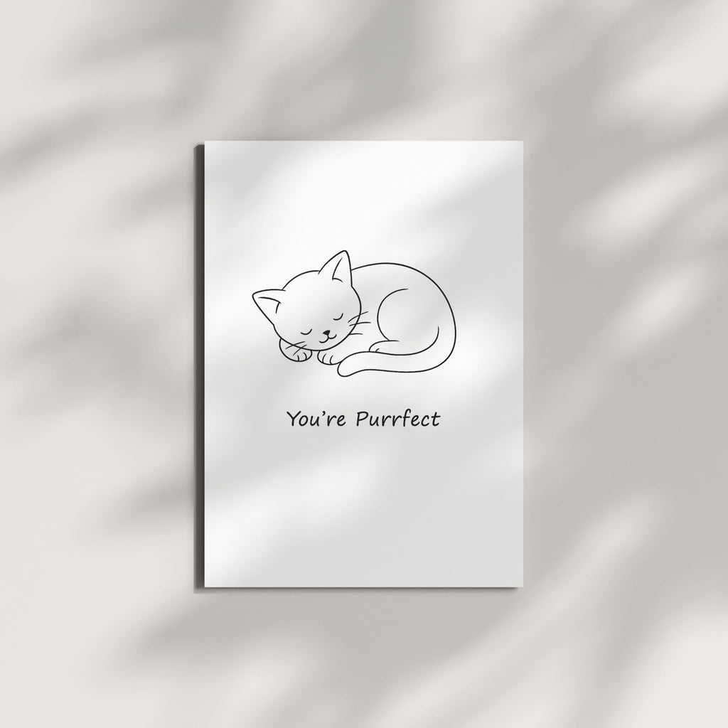 You’re Purrfect Greeting Card – Minimalist Cat Line Art Card with Envelope – Cute Love Card for Cat Lovers, Anniversaries, Just Because – Blank Inside