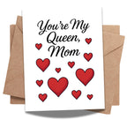 You’re My Queen Mom Card – Cute Red Heart Design Mother’s Day Greeting – 4.25x5.5 inch – Blank Inside – Fun & Loving Card for Mom from Daughter or Son