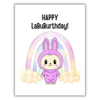 Cute Birthday Card Compatible with Labubu Birthday Theme, Handmade Greeting Card for Kids, Friends, Collectors, Anime-Inspired Gift