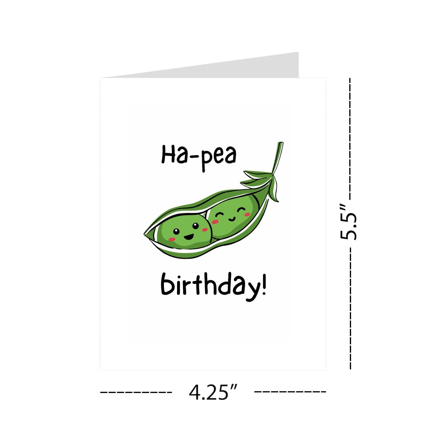 Funny Peas Birthday Card - Cute Happy Birthday Greeting Card for Friends, Family, Kids, Husband, Wife, Boyfriend, Girlfriend - Punny Vegetable Card with Envelope
