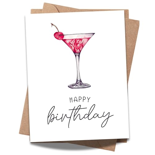 Happy Birthday Cocktail Theme Card Funny Celebration Greeting for Women Men Friends Coworkers Handmade in USA