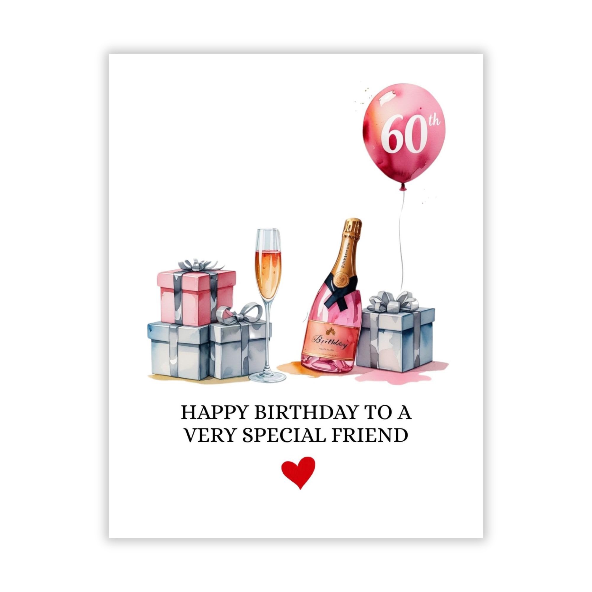 60th Birthday Card Watercolor Gift Illustration Milestone Greeting for Men, Women, Friends, Family, Coworkers – Handmade in USA