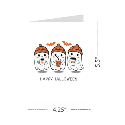 Funny Halloween Greeting Card Cute Spooky Ghost & Pumpkin Design for Kids, Friends, Coworkers, Men, Women – Handmade in USA