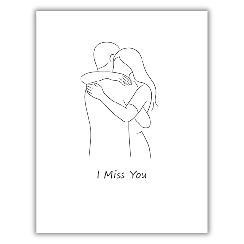 I Miss You Greeting Card – Minimalist Line Art Love Card with Envelope – Romantic Gift for Long-Distance, Anniversary, or Just Because – Blank Inside