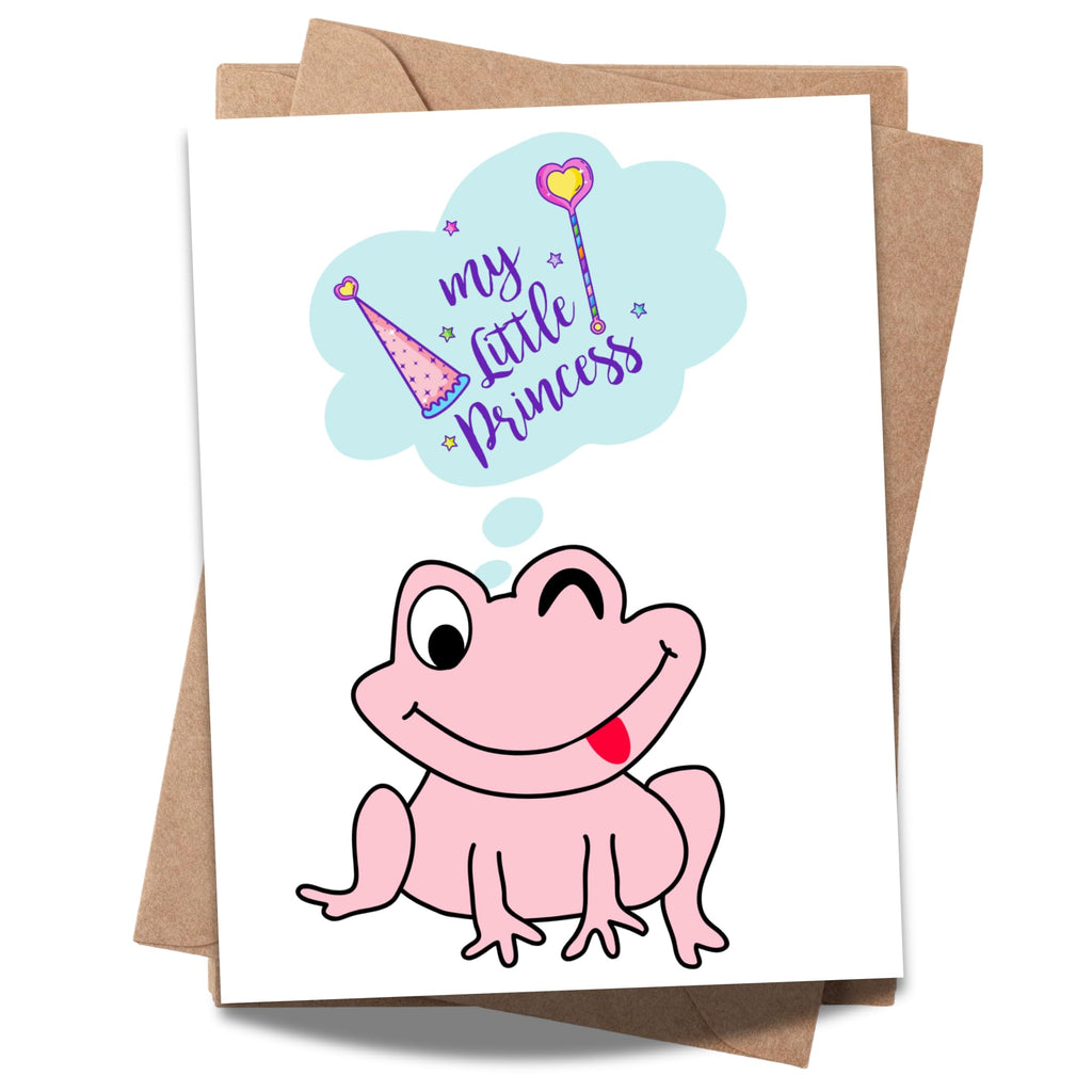 My Little Princess Frog Card – Cute Pink Frog Winking with Magic Thought Bubble – Funny Girl Birthday or Baby Card – 4.25x5.5" Whimsical Greeting